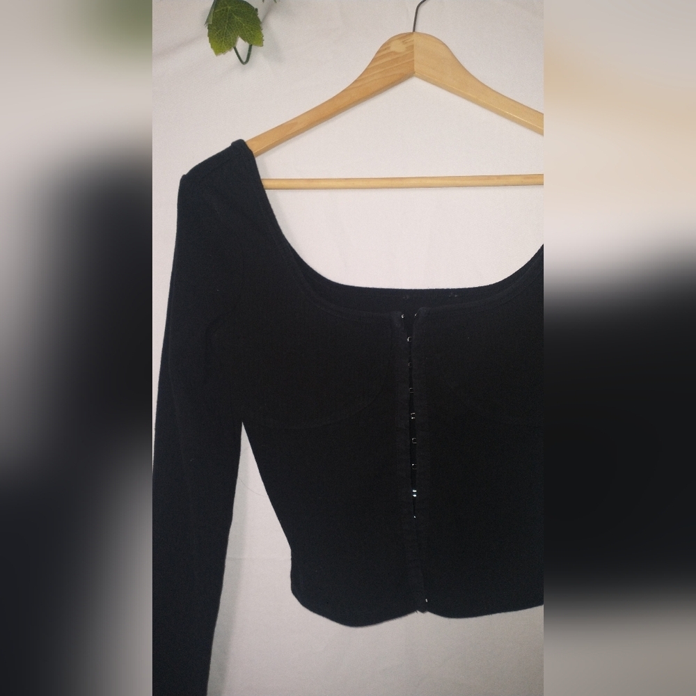 Sexy Crop Top Long Sleeve Women's Blouse Clasp Front Moto Top Small - Picture 2 of 4